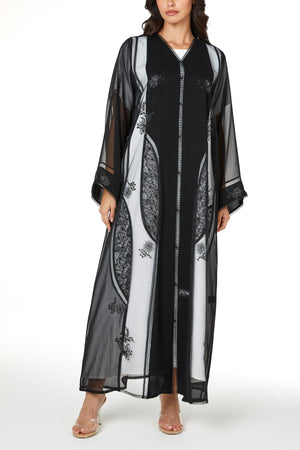 Black Elora Chiffon, Front and Side Beadwork Detail