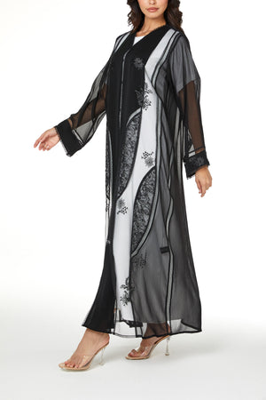 Black Elora Chiffon, Front and Side Beadwork Detail