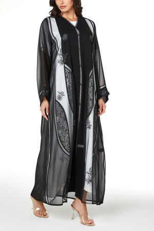 Black Elora Chiffon, Front and Side Beadwork Detail