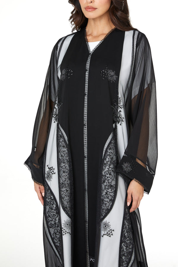 Black Elora Chiffon, Front and Side Beadwork Detail