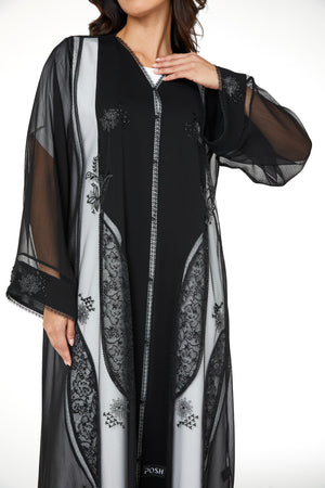 Black Elora Chiffon, Front and Side Beadwork Detail