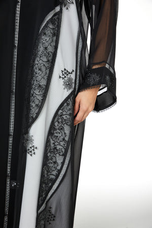 Black Elora Chiffon, Front and Side Beadwork Detail