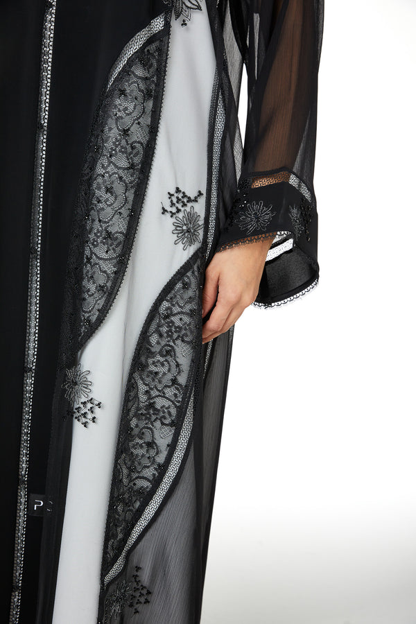 Black Elora Chiffon, Front and Side Beadwork Detail