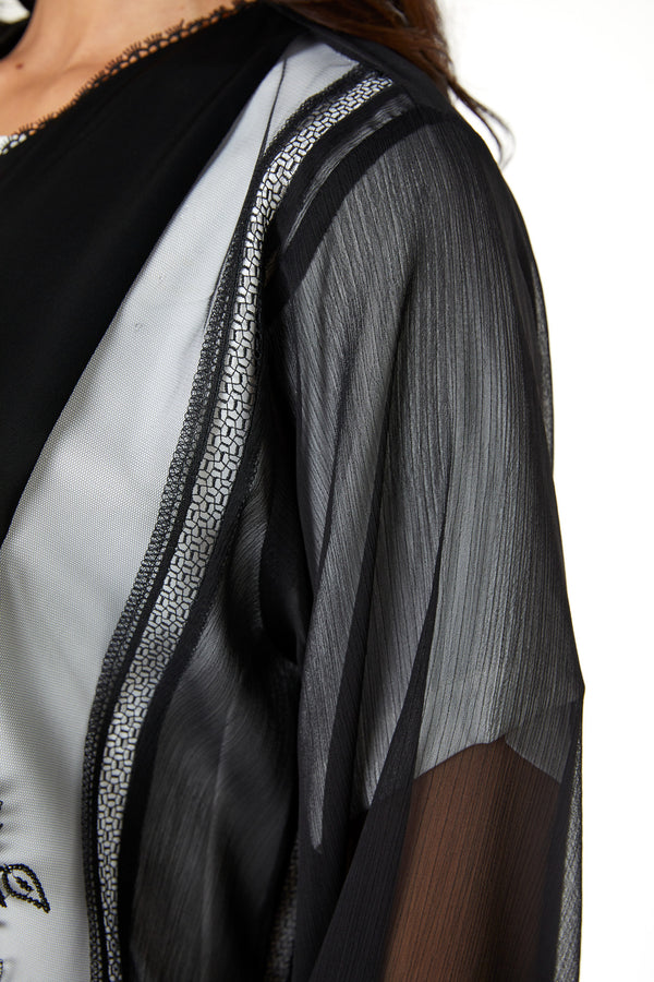 Black Elora Chiffon, Front and Side Beadwork Detail
