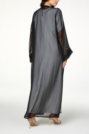 Black Elora Chiffon, Front and Side Beadwork Detail