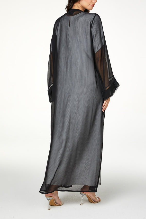 Black Elora Chiffon, Front and Side Beadwork Detail