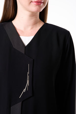Black Mia Crepe Abaya with Metallic Stick Detail