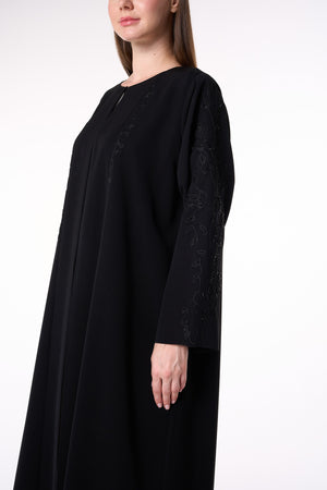 Black Reya Crepe Abaya with Resham Embroidery