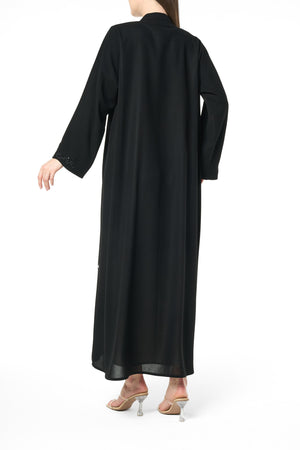 Black Shafa Crepe Custom Abaya with Beaded Vine Detailing