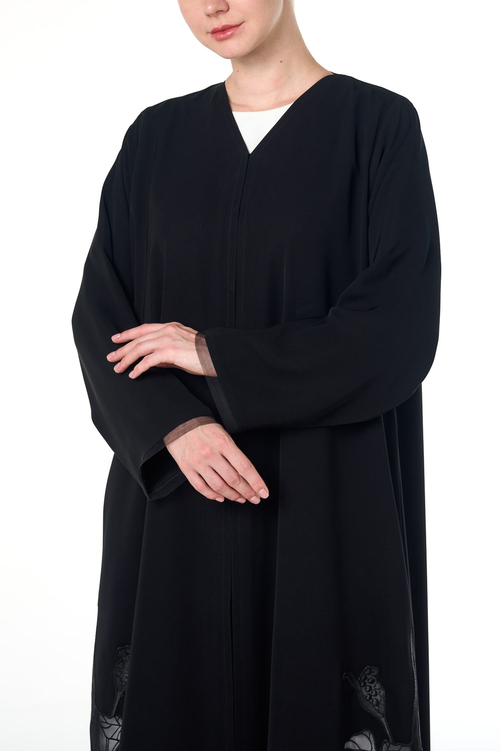Black Arwa Crepe Abaya, Embroidery Detail