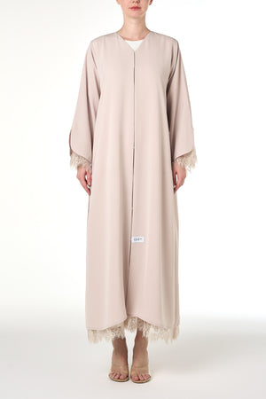 Beige Alya Nada Abaya, Lace Detail
