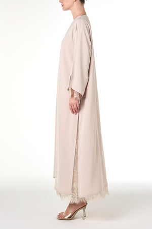 Beige Alya Nada Abaya, Lace Detail