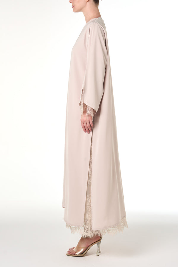 Beige Alya Nada Abaya, Lace Detail