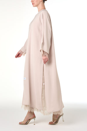 Beige Alya Nada Abaya, Lace Detail
