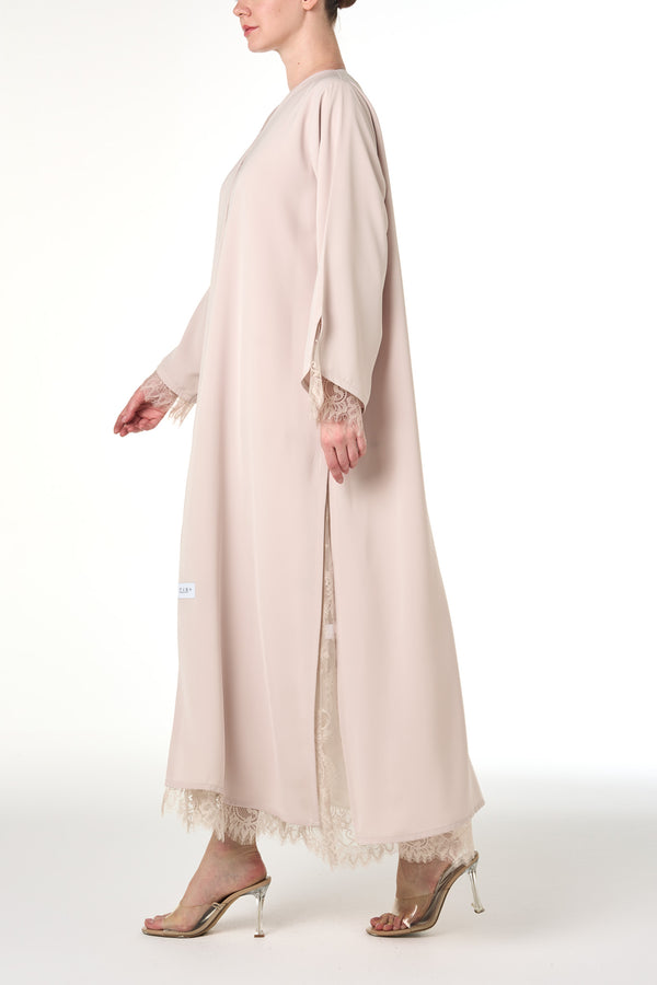 Beige Alya Nada Abaya, Lace Detail