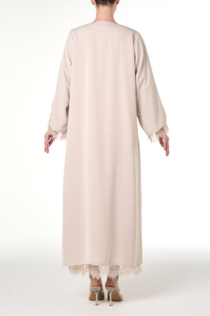 Beige Alya Nada Abaya, Lace Detail
