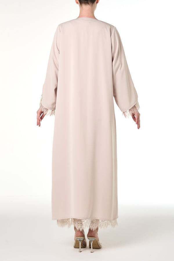 Beige Alya Nada Abaya, Lace Detail