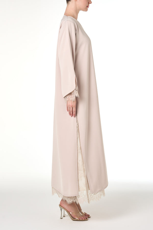 Beige Alya Nada Abaya, Lace Detail