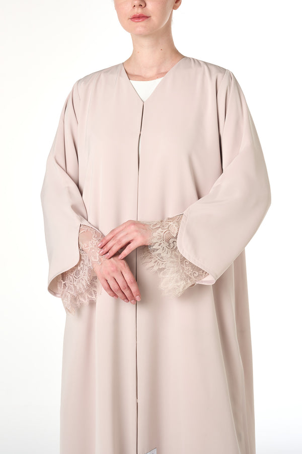 Beige Alya Nada Abaya, Lace Detail