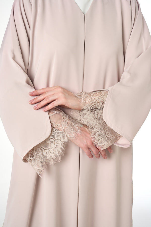 Beige Alya Nada Abaya, Lace Detail