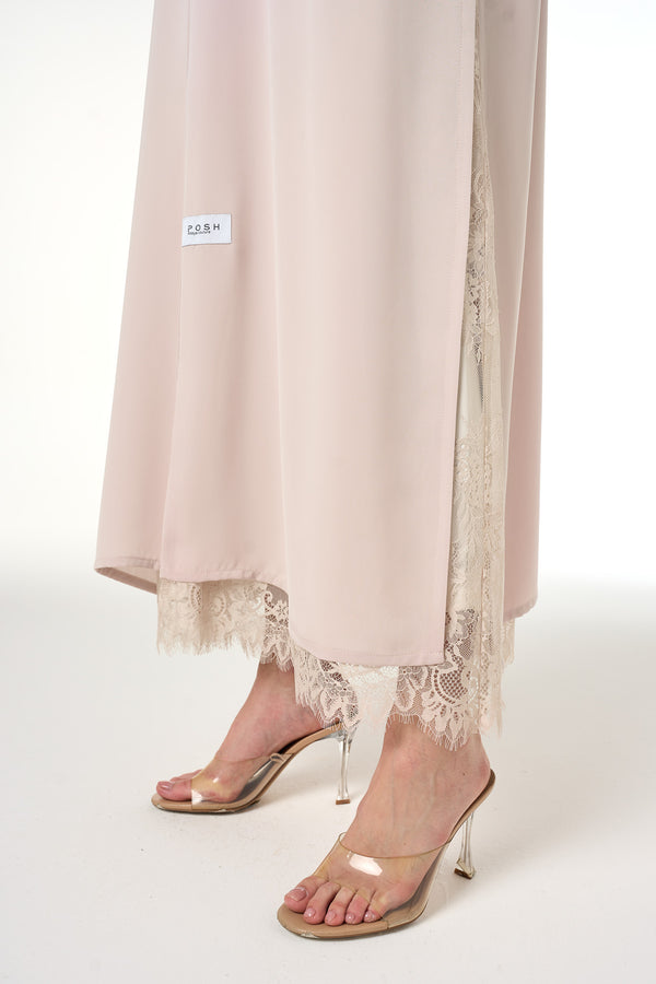 Beige Alya Nada Abaya, Lace Detail