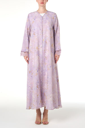 Purple Durra Chiffon Abaya, Lace Detail