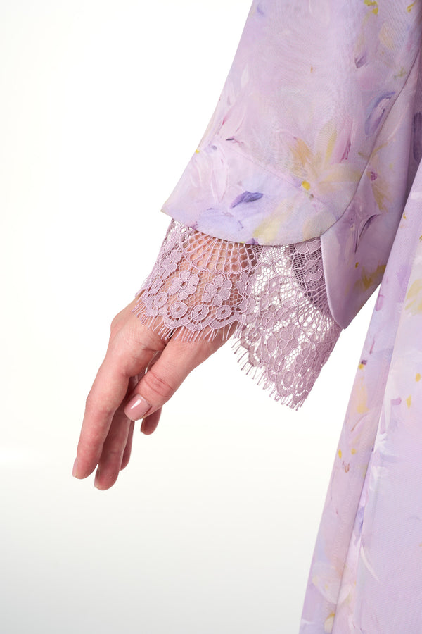 Purple Durra Chiffon Abaya, Lace Detail