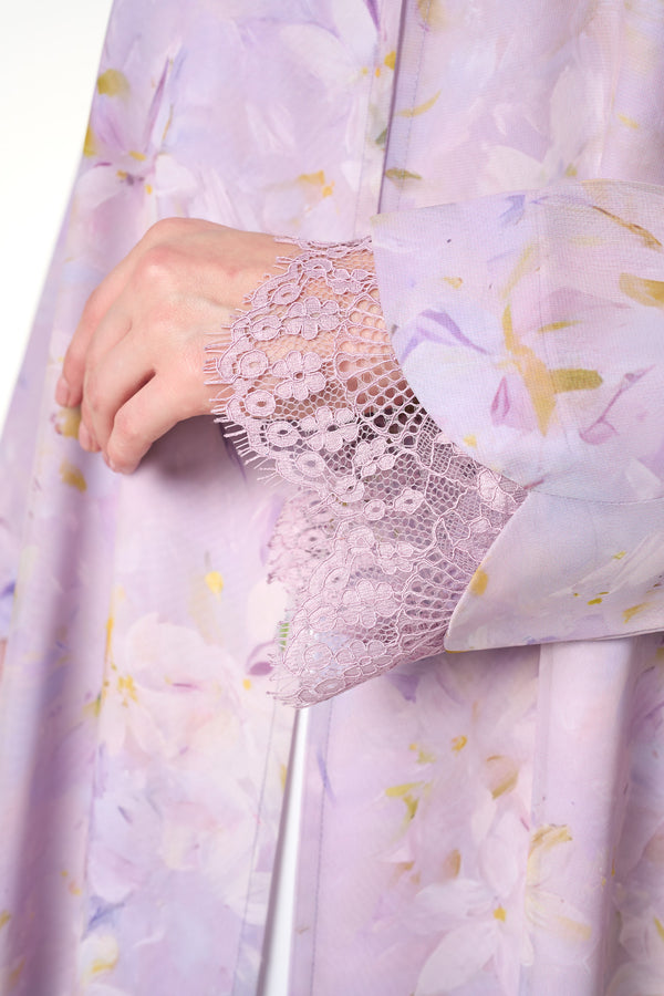 Purple Durra Chiffon Abaya, Lace Detail