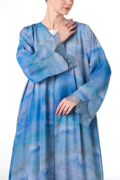 Blue Durra Chiffon Abaya, Lace Detail