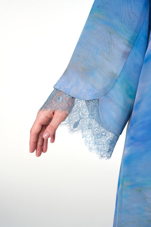 Blue Durra Chiffon Abaya, Lace Detail