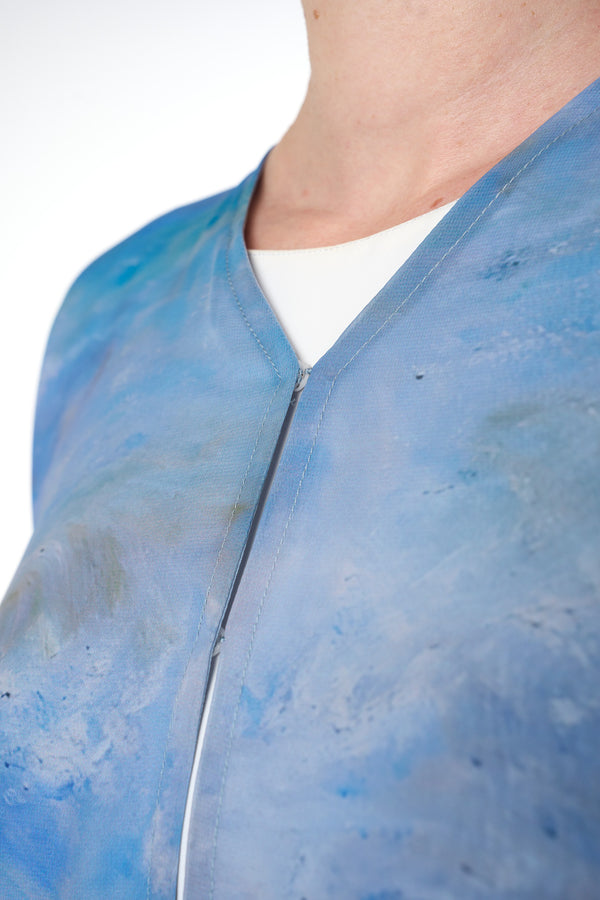 Blue Durra Chiffon Abaya, Lace Detail