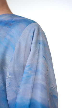 Blue Durra Chiffon Abaya, Lace Detail