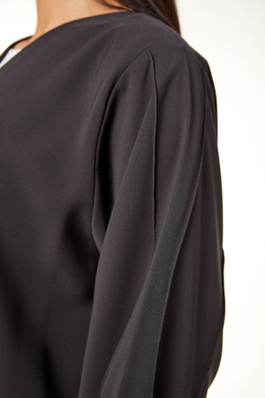 Grey nova crep, Front Beadwork Pintuck Detail