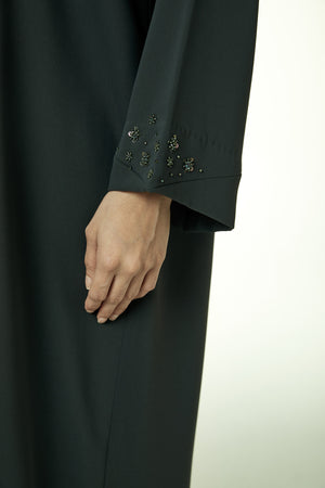 Green Zoe Crepe, Front and Sleeve Beadwork Detail