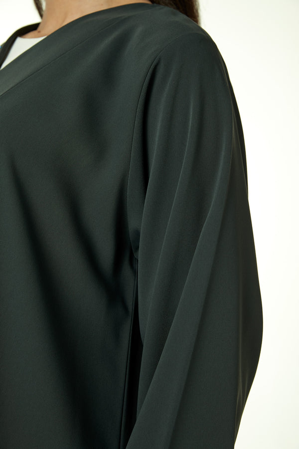 Green Zoe Crepe, Front and Sleeve Beadwork Detail