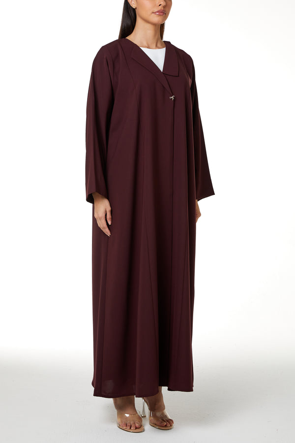 Maroon Nova Crepe Abaya with Clean Minimal Design
