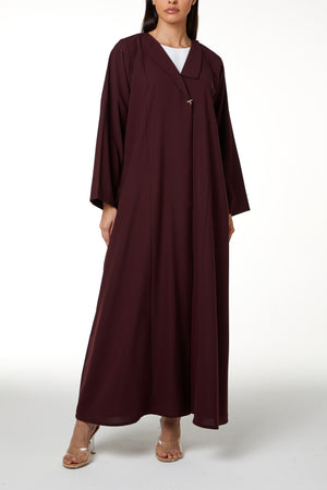 Maroon Nova Crepe Abaya with Clean Minimal Design