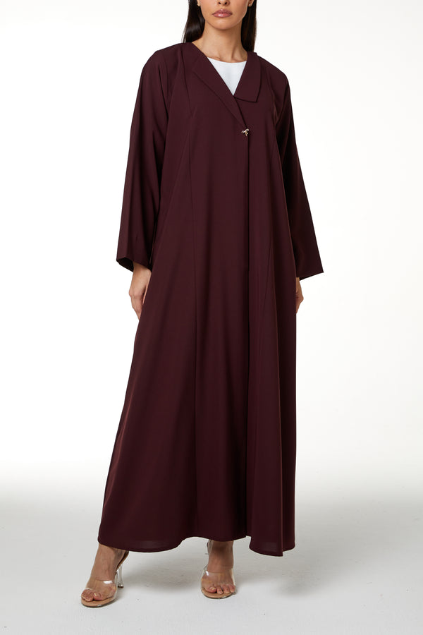 Maroon Nova Crepe Abaya with Clean Minimal Design