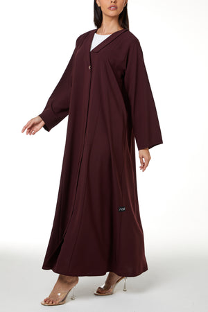 Maroon Nova Crepe Abaya with Clean Minimal Design