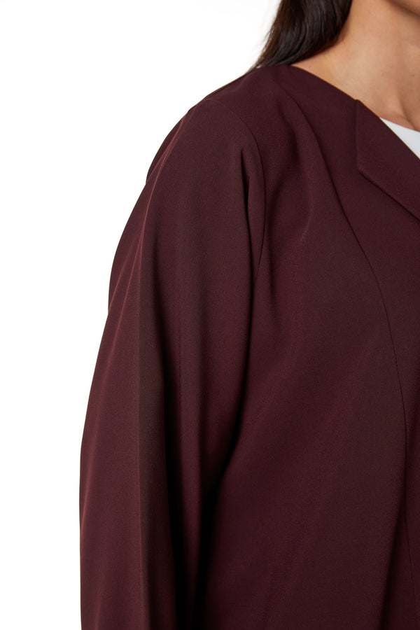 Maroon Nova Crepe Abaya with Clean Minimal Design