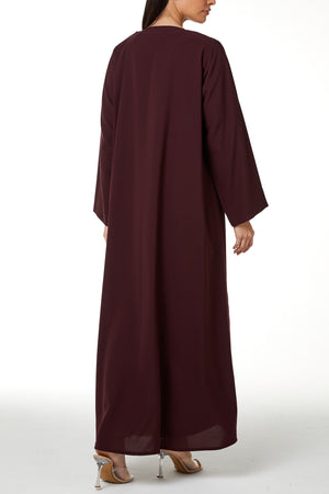Maroon Nova Crepe Abaya with Clean Minimal Design