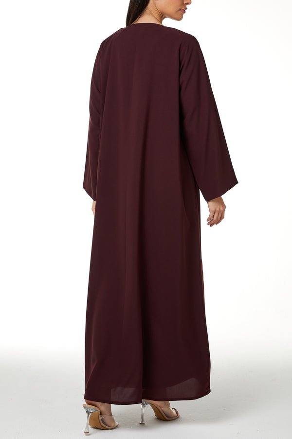 Maroon Nova Crepe Abaya with Clean Minimal Design