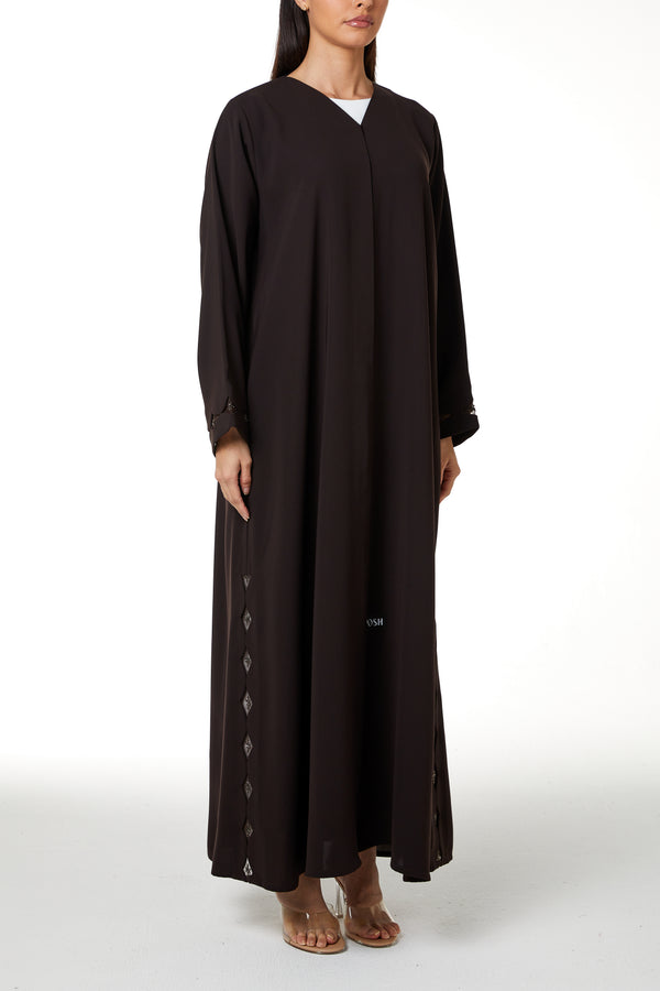 Brown Wave Crepe, Sleeve and Side Beadwork Detail