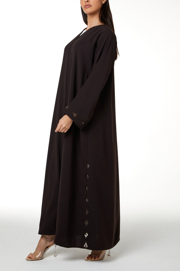 Brown Wave Crepe, Sleeve and Side Beadwork Detail
