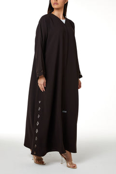 Brown Wave Crepe, Sleeve and Side Beadwork Detail