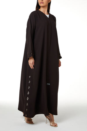 Brown Wave Crepe, Sleeve and Side Beadwork Detail