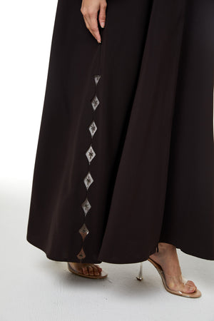 Brown Wave Crepe, Sleeve and Side Beadwork Detail