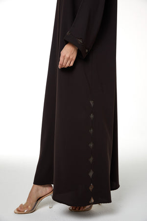 Brown Wave Crepe, Sleeve and Side Beadwork Detail