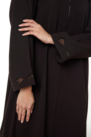 Brown Wave Crepe, Sleeve and Side Beadwork Detail