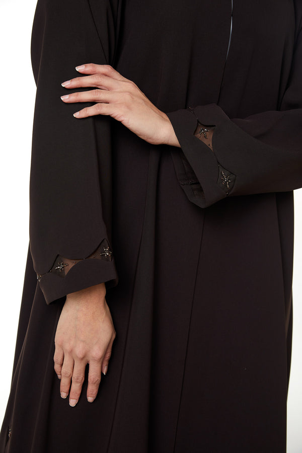 Brown Wave Crepe, Sleeve and Side Beadwork Detail
